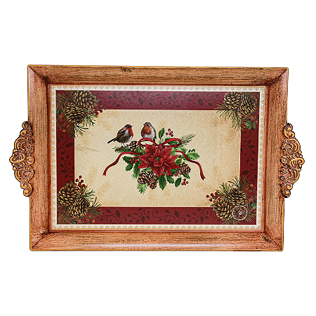 BANDEJA NATALINA ESTAMPADA COM MOLDURA FLORAL 39,5X28,5CM 130808