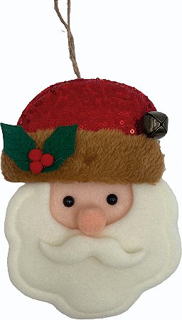 ENFEITE NATALINO PAPAI NOEL TECIDO COM GUIZO VERMELHO 17X12CM