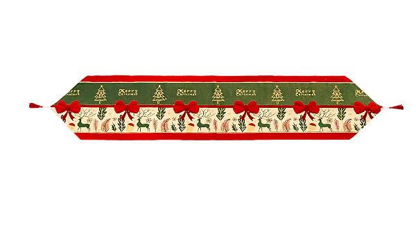 CAMINHO DE MESA NATALINO GOBELIN LUXO VERDE E VERMELHO 33X180CM