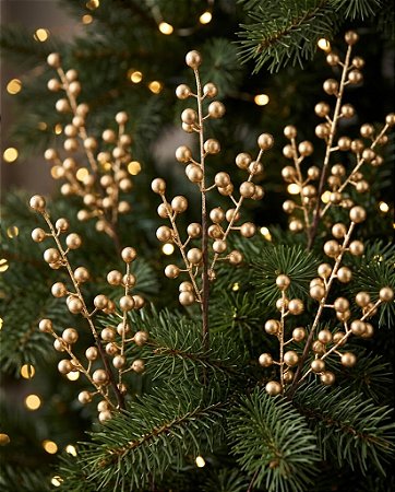 HASTE NATALINA 38CM 3 GALHOS BERRY DOURADO 130757