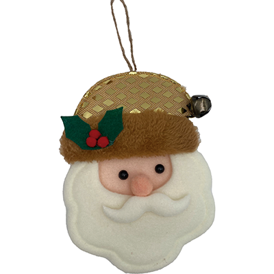 ENFEITE DE ÁRVORE PAPAI NOEL TECIDO COM GUIZO 17X12CM DOURADO