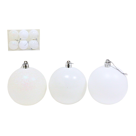 KIT BOLA NATALINA BRANCA LISA 8CM COM 6 UNIDADES 130932