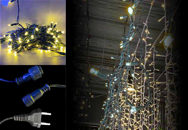 PISCA CASCATA 3M 100 LEDS BRANCO QUENTE ESTROBO 220V USO EXTERNO M/F