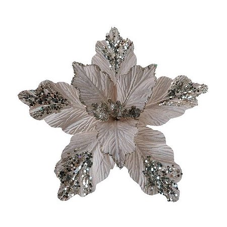 FLOR NATALINA 24CM COM GLITTER CHAMPANHE CABO 15CM 130917