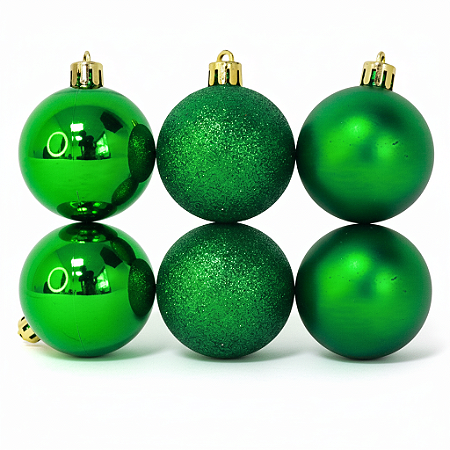 KIT BOLA NATALINA VERDE 8CM TUBO C/ 6 UN BRILHO FOSCO E GLITTER 130919