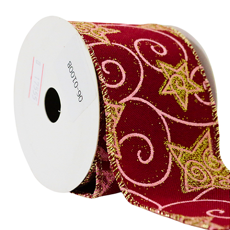 FITA NATALINA ARAMADA 6CM X 9,14M VERMELHO E DOURADO