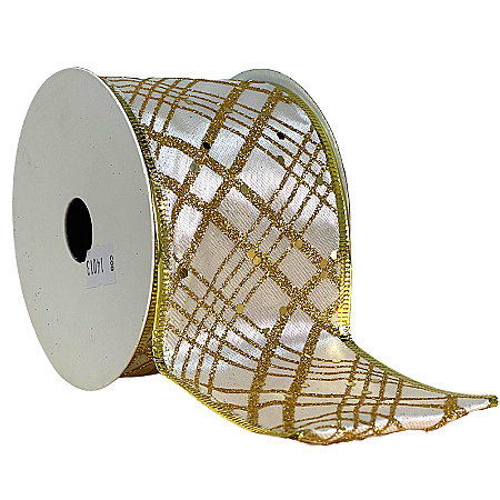 FITA NATALINA ARAMADA 6,3CM X 9M PRATA E DOURADA