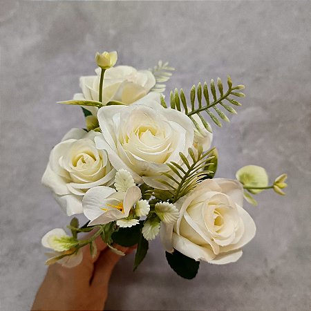 MINI BUQUE ROSA X5 BRANCA 30CM