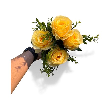 BUQUE DE ROSAS ARTIFICIAIS 5 BOTÕES AMARELO 39CM 131114