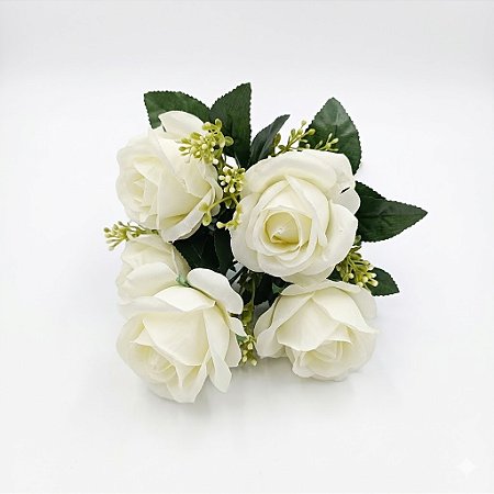 BUQUE DE ROSAS ARTIFICIAIS BULGARA 35CM X5 BRANCA
