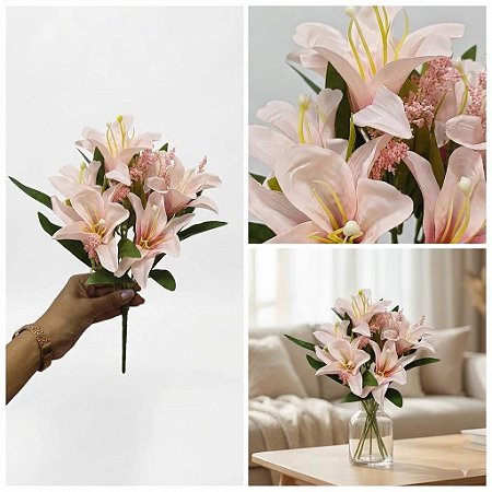 BUQUE DE LIRIO X7 30CM ROSA CLARO 131284