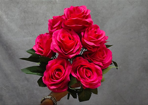 BUQUE DE ROSA X10 ROSA PINK 45CM-131983