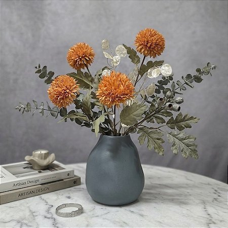HAST E DE CRISANTEMO COM FOLHAS LARANJA TERRA COTA 35CM 132141