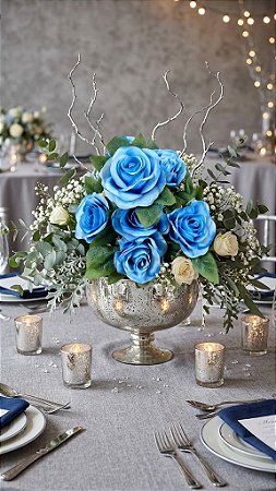 BUQUE DE ROSA X7 AZUL CLARO 45CM