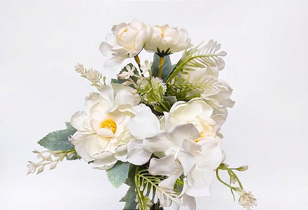 KIT C6 BUQUES DE CAMELIA C HORTENSIA BRANCO X5 30CM