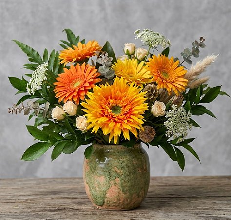 KIT C10 HASTES DE GERBERA C/FLOCKED LARANJA 45CM