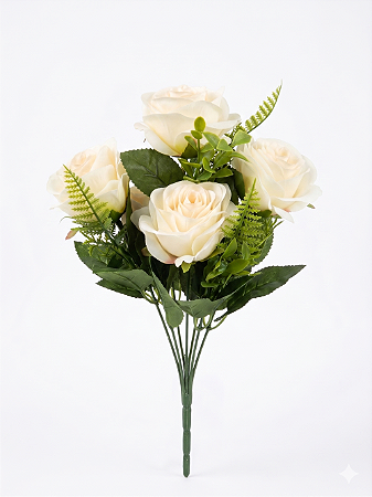 KIT C5 BUQUES DE ROSA X5 BRANCO 40CM