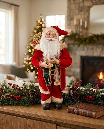 PAPAI NOEL VINTAGE CLASSICO C/LANTERNA 60 CM VERMELHO