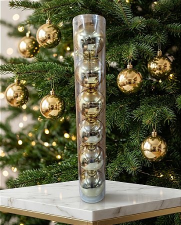 BOLA NATALINA METALIZADA JG/6 TUBO 10CM DOURADO