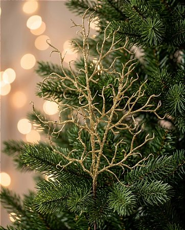 GALHO HASTE ALGAS GLITTER 52CM DOURADO NATAL