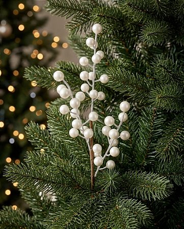 HASTE BERRY 38CM BRANCO - 3 GALHOS - PEROLADO