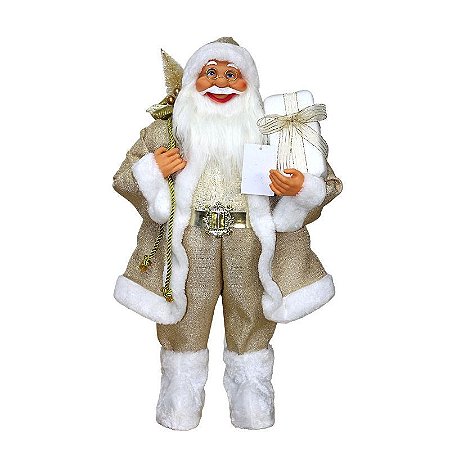 PAPAI NOEL VINTAGE PRESENTE 60CM DOURADO