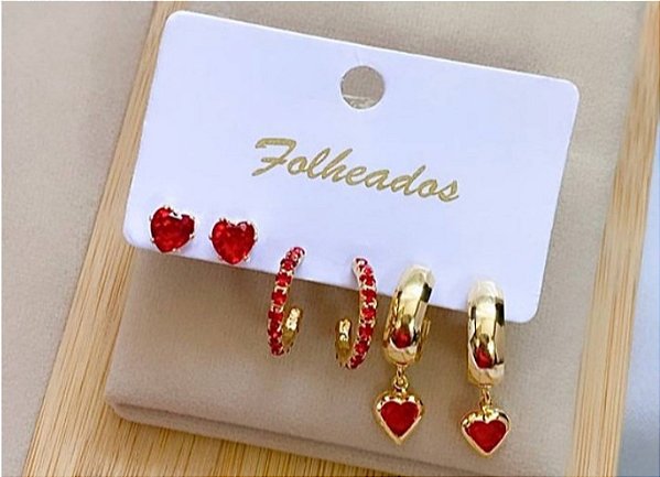 Trio Brincos Vermelho