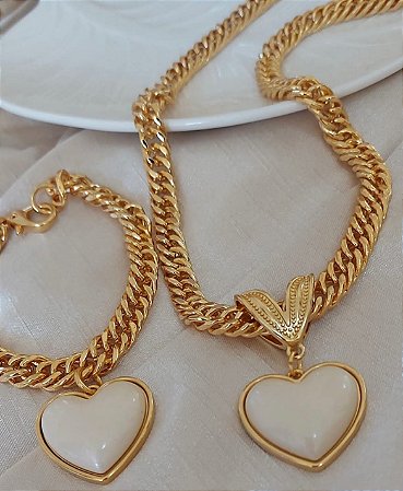 Conjunto Duplo Coração Madrepérola