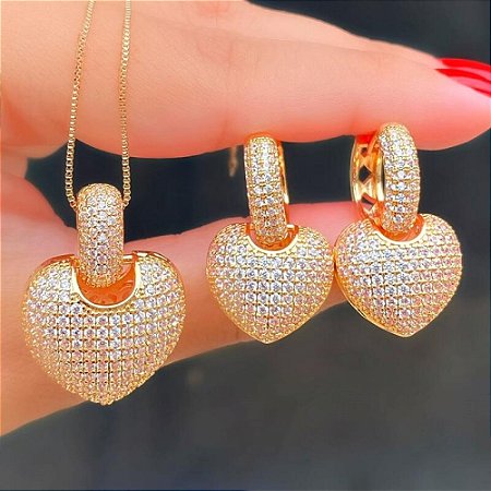 Conjunto Coração Cravejado