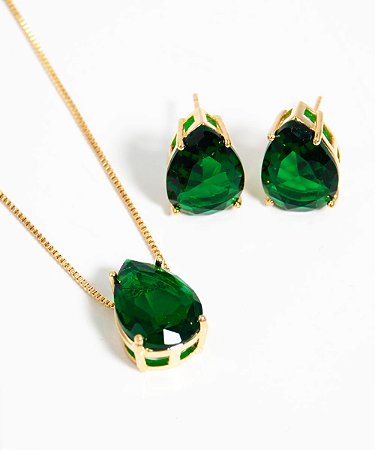 Conjunto Colar e Brincos Esmeralda