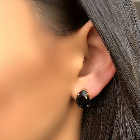 Brincos Gota Cristal Lapidado Cor Preto
