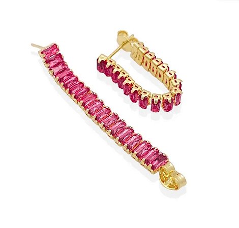 Brinco Riviera Baguete Rosa