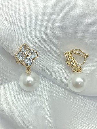 Brinco Trevo e Pérola De Pressão