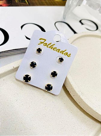 Trio de Brincos Ponto de Luz Onix