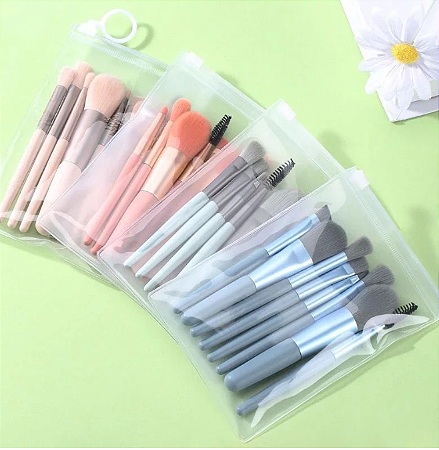Kit 8 Peças Conjunto De Pincéis De Maquiagem Para Viagem com Estojo Transparente