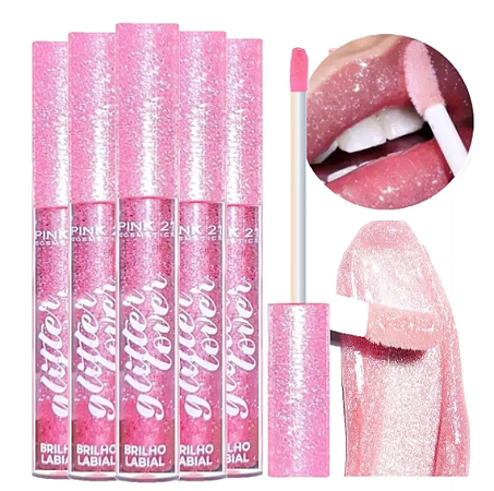 Lip Gloss Pink 21 Glitter Lover Brilho Labial Hidratante Longa Duração