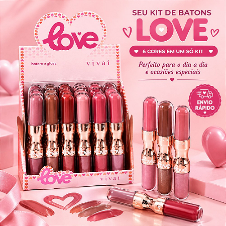 Vivai Duo Batom e Gloss Love – Batom Líquido 2 em 1 para Lábios com Cor e Brilho