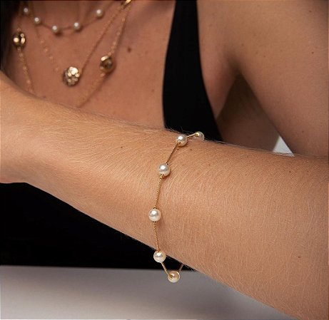 Chocker e Pulseira em Pérolas Lisas