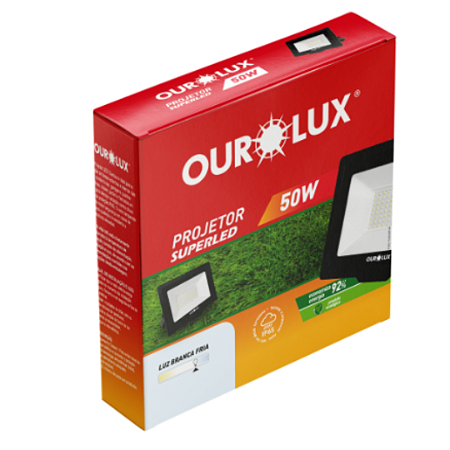 REFLETOR LED LUZ BRANCA 50W  PRETO OUROLUX