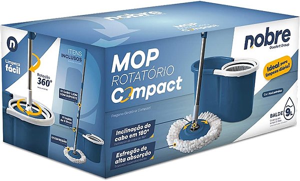 Mop FIT Giratório Compact 360º, Limpeza Fácil Balde Centrifugador 9 Litros, Nobre (Azul)