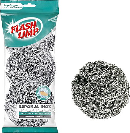 ESPONJA AÇO INOX FLASHLIMP C/ 3 UNIDADES