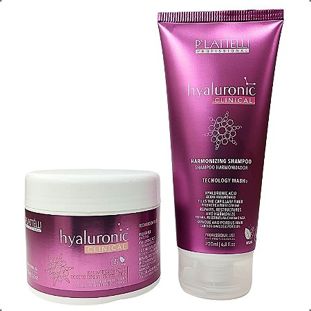 Kit Plattelli Hyaluronic Shampoo 200ml Máscara 250g Tratamento Intensivo