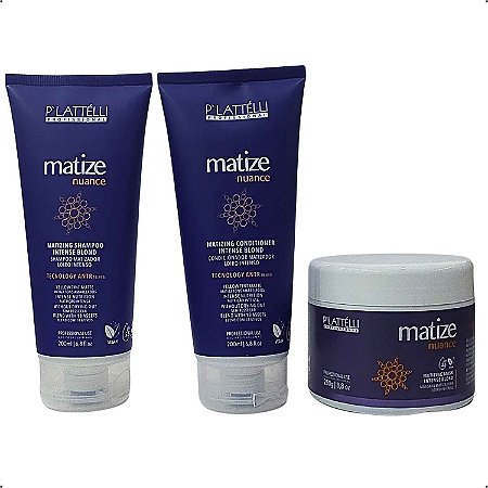 Kit Matizador Plattelli Shampoo Condicionador Máscara Loiros Platinados