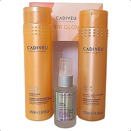 Kit Cadiveu Nutri Glow Shampoo, Condicionador, Oleo Capilar Limpeza e Cuidado