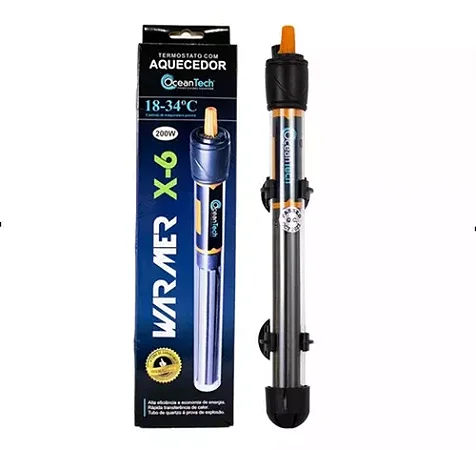 Aquecedor c/ Termostato Ocean Tech X-6 200W Aquários Até 200L