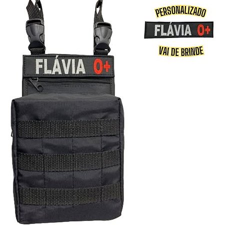 Kit - Pochete Bornal Preto de Perna com Tarjeta Bordada Personalizada