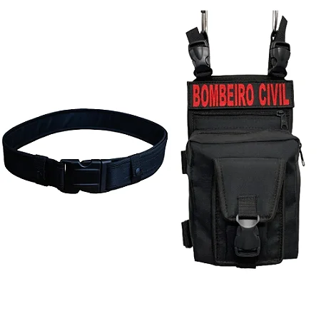 Kit Bornal de Perna Tático Bolso Frontal / Cinto de GuarniçãoTático Preto
