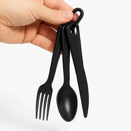 Talher Campanha Camping 4 Peças Preto/Verde Bélica