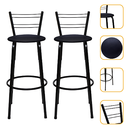 Kit 02 Unidades Banquetas Flórida Estrutura Preta Assento Preto Tamanho 70cm Toda Desmontada - Itagold