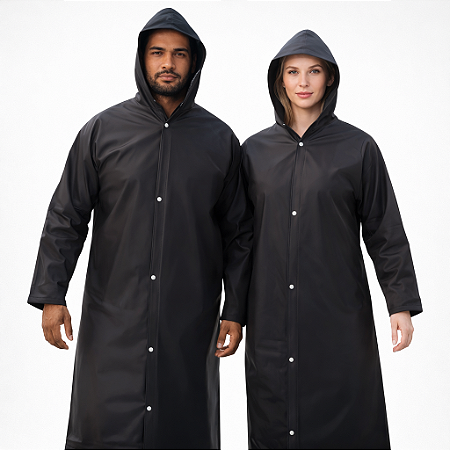 Capa de Chuva PVC Forrada com Capuz Preta
